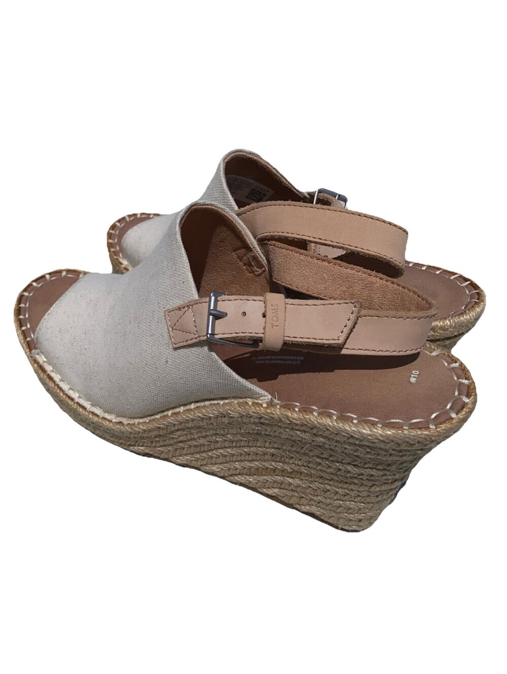 TOMS Monica Natural Canvas Wedge Heel Sandals Size 10 US